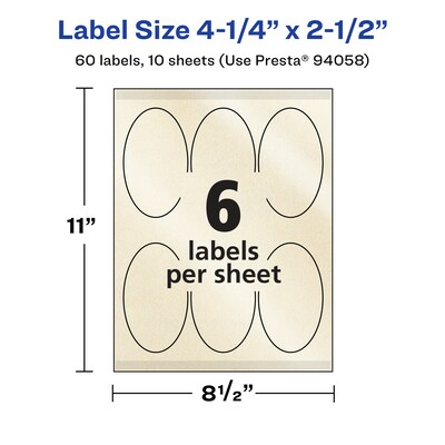 Avery Pearlized Ivory Oval Multipurpose Labels, 4.25" x 2.5", Ivory, 60/Pack (94058)