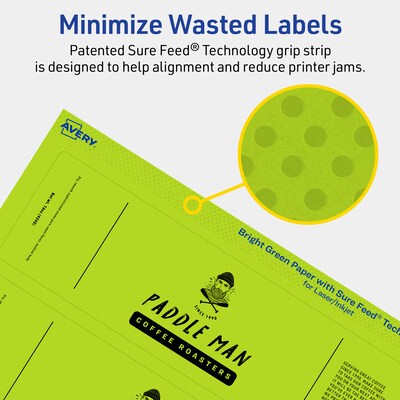 Avery Printable Rectangle Multipurpose Labels, 2.25" x 7.75", Bright Green, 40/Pack (94244)