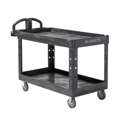 Rubbermaid 2-Shelf Plastic/Poly Mobile Utility Cart with Swivel Wheels, Black (FG454600BLA)