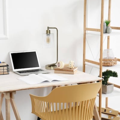 Creekwood Home Vintage Vantage 18.8" Minimalist Industrial Curved Arm Desk Lamp, Feit LED Bulb, Antique Brass (CWD-1014-AB-LB)