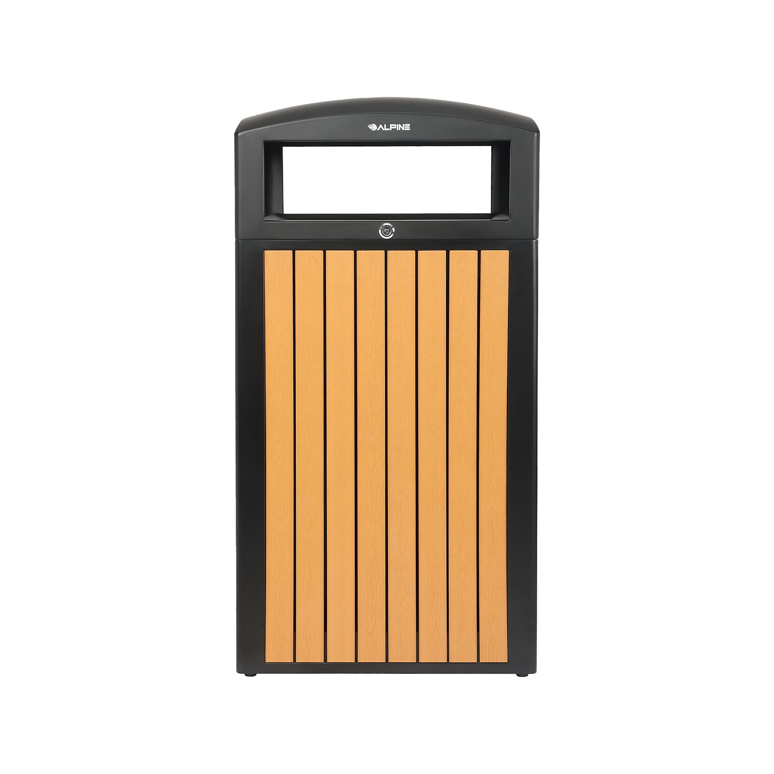 Alpine Industries Steel Outdoor Trash Can with Dome Lid, 40 Gallon, Plastic Cedar Panel (ALP471-40-WD-CD)