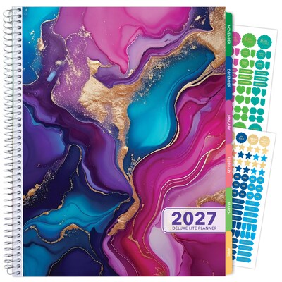 2027 Excello Brands Deluxe Lite 8.5 x 11 Weekly & Monthly Planner, Paperboard Cover, Pink/Purple Marble (ORY27-DL-22)
