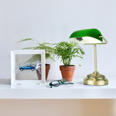 Newhouse Lighting Morgan Banker 14.5" LED Table Lamp, Antique Green (NHDK-MO-GO)
