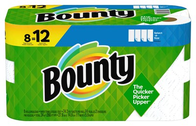 Bounty Select-A-Size Kitchen Roll Paper Towels, 2-Ply, 74 Sheets/Roll, 8 Single Plus Rolls/Pack (74728)