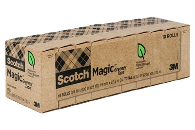Scotch Magic Greener Invisible Clear Tape Refill, 0.75" x 25 yds., 1" Core, Invisible, 10 Rolls/Pack (81210P)