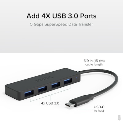 Plugable USB-C to USB Adapter Hub, 4 Port USB 3.0 Hub, USB Splitter for Laptop