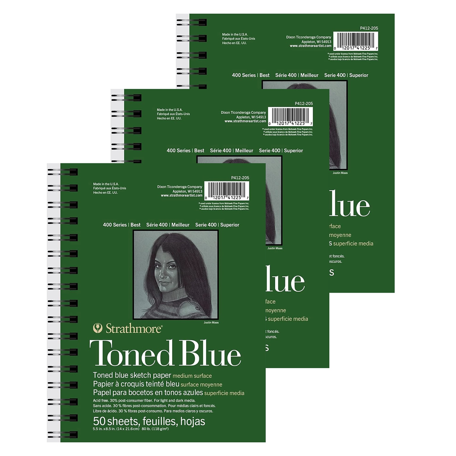 Strathmore 400 Series 5.5 x 8.5 Wire Bound Sketch Pad, 50 Sheets/Pad, 3/Bundle (STTP4122056-3)