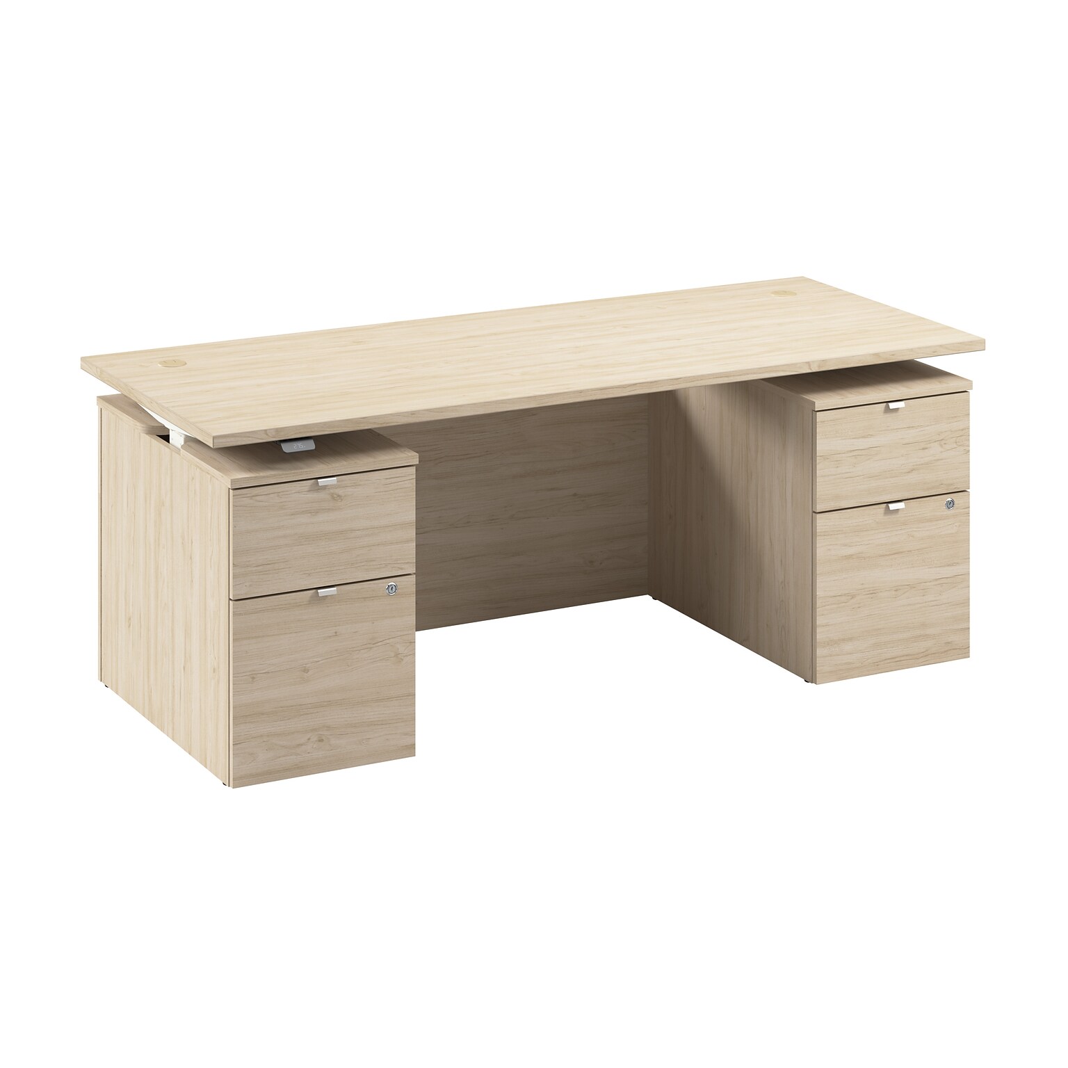 Bush Business Furniture Stratus 72W Electric Adjustable Standing Desk with Drawers and Panel, Natural Elm (SUT012NE)