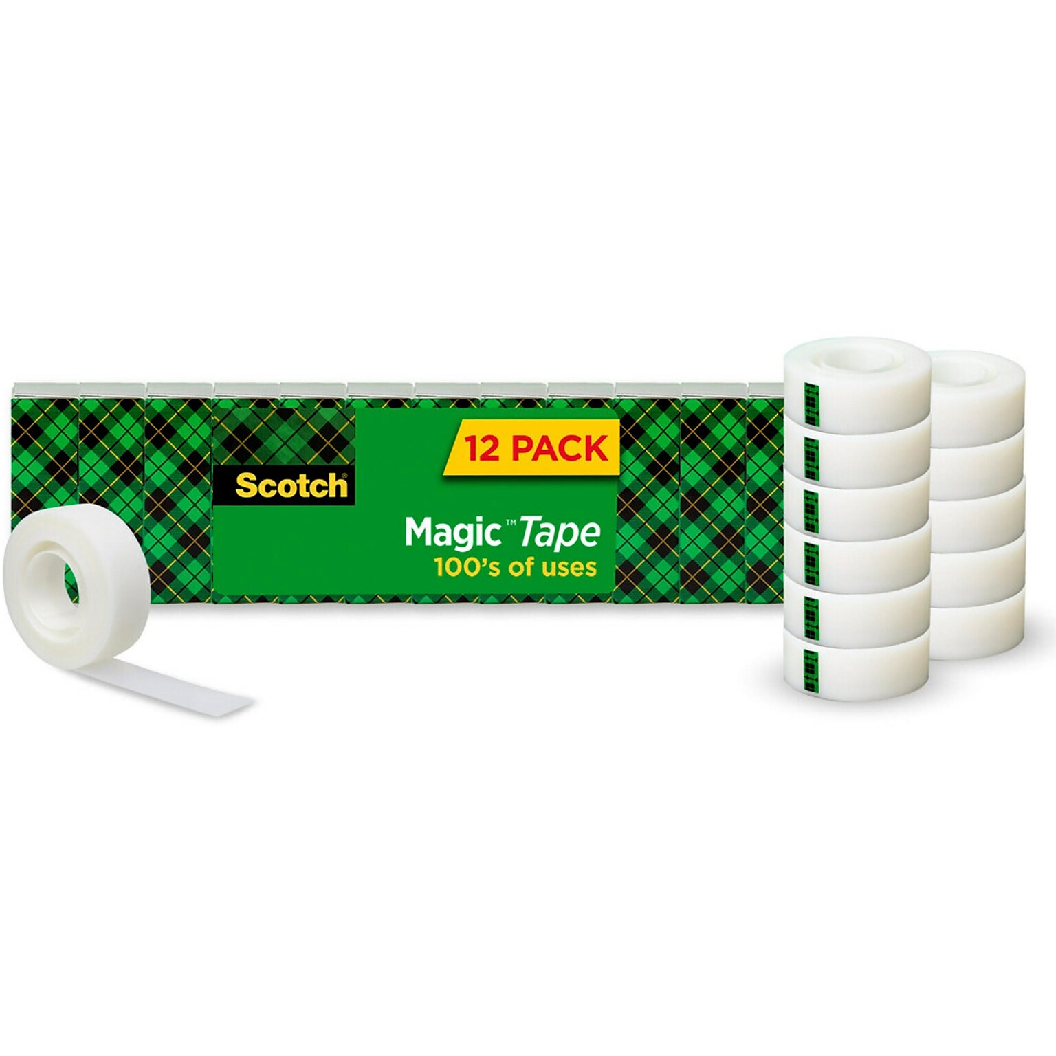 Scotch Magic Tape, Invisible, 3/4 in x 1000 in, 12 Tape Rolls, Clear, Refill, Home Office and Back to School Classroom Supplies