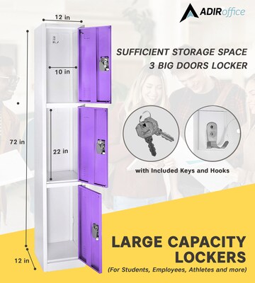 AdirOffice 72" 3-Tier Purple Storage Locker, 4/Pack (629-203-PUR-4PK)