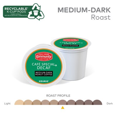 Community Coffee Cafe Special Decaf Coffee, Keurig K-Cup Pod, Medium-Dark Roast, 96/Carton (5000374327CT)