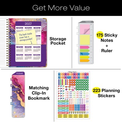 2026-2027 Excello Brands 8.5" x 11" Academic Weekly & Monthly Planner, Paperboard Cover, Rainbow Gold Marble (FSHN-AY26-8511-36)