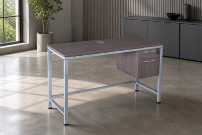 Boss Office Products Simple System 66W Desk with 1-Pedestal, Driftwood (SGSD032-102)