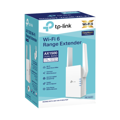 TP-LINK AX1500 Dual Band WiFi 6 Extenders, Wall-plug (RE1500X)