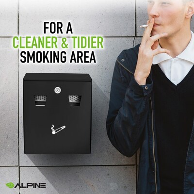 Alpine Industries Stainless Steel Outdoor Cigarette Receptacle, 1 Gallon, Black (490-01-BLK)