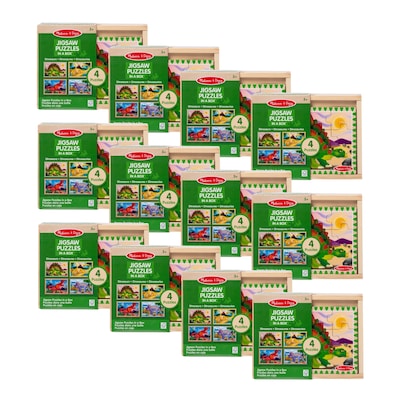 Melissa & Doug 12-Piece 4-in-1 Wooden Dinosaur Jigsaw Puzzles, 12/Pack (3791-CASE)