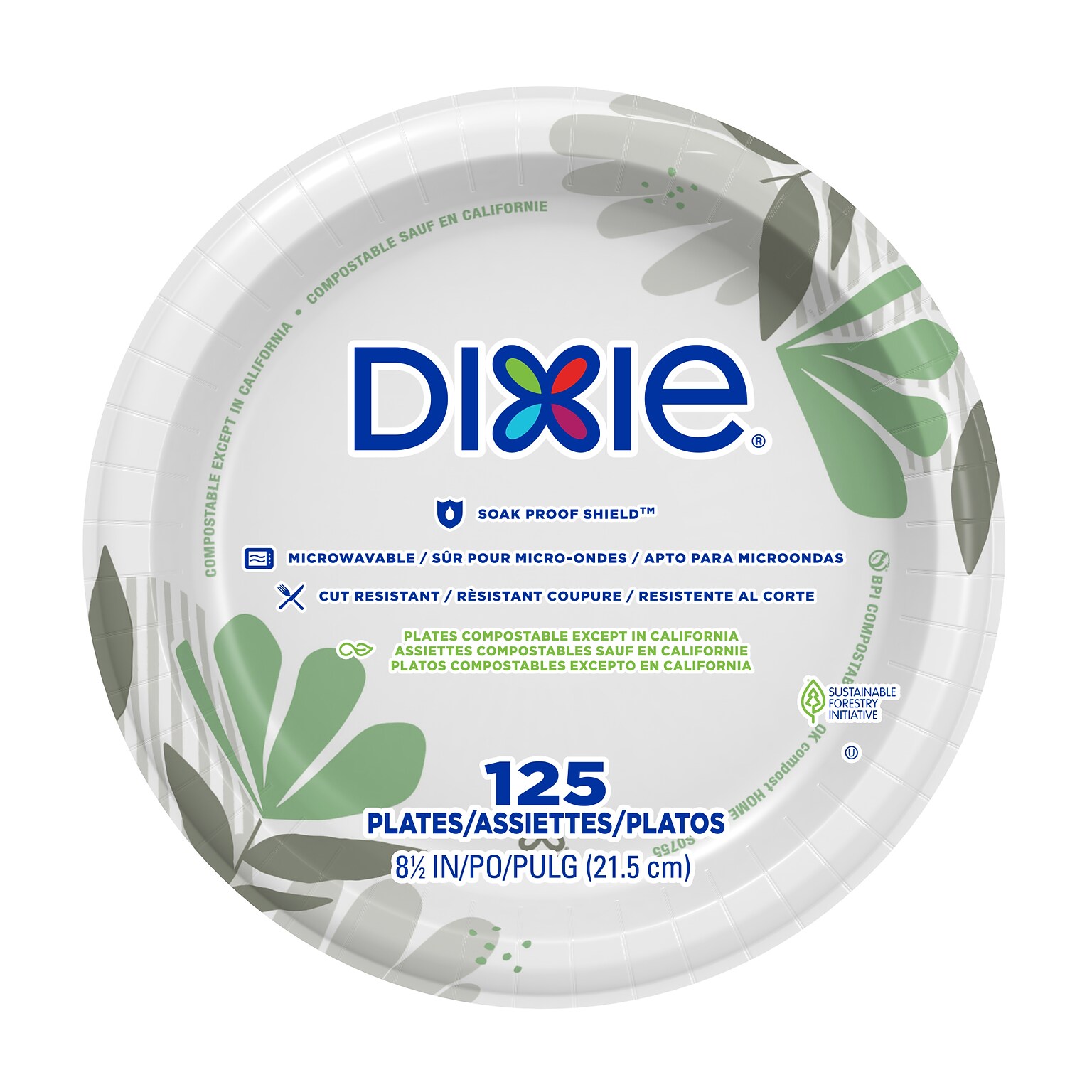 Dixie Pathways Medium-Weight Paper Plates, 8.5”, 500/Carton (UX9WS)