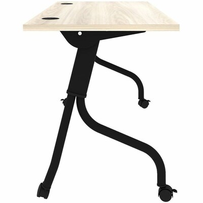 Lorell 60"W x 23.6"D Foldable Flip-Up Training Table, Melamine, With Wheels, Modern Elm/Black (LLR66376)