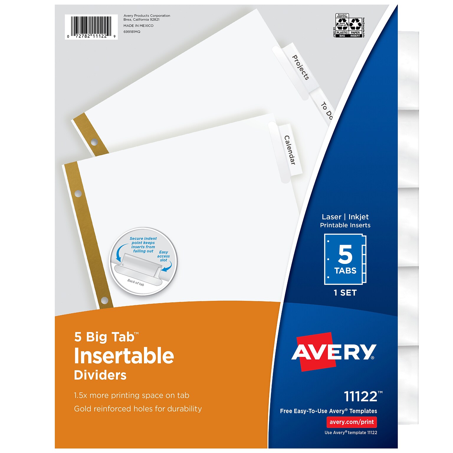 Avery Big Tab Insertable Paper Dividers, 5 Tabs, White (11122)