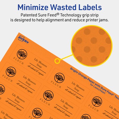 Avery Laser/Inkjet Multipurpose Rectangle Labels, 1" x 2.5", Bright Orange, 1920/Box (94221)