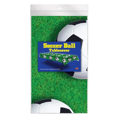 Beistle Soccer Ball Plastic Tablecover, 54" x 108", Green, 3/Pack (54532)