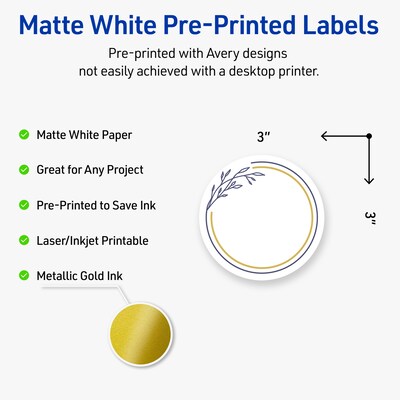 Avery Laser/Inkjet Circle Multipurpose Labels, 3 Dia., White, 60/Pack (S00DNG)