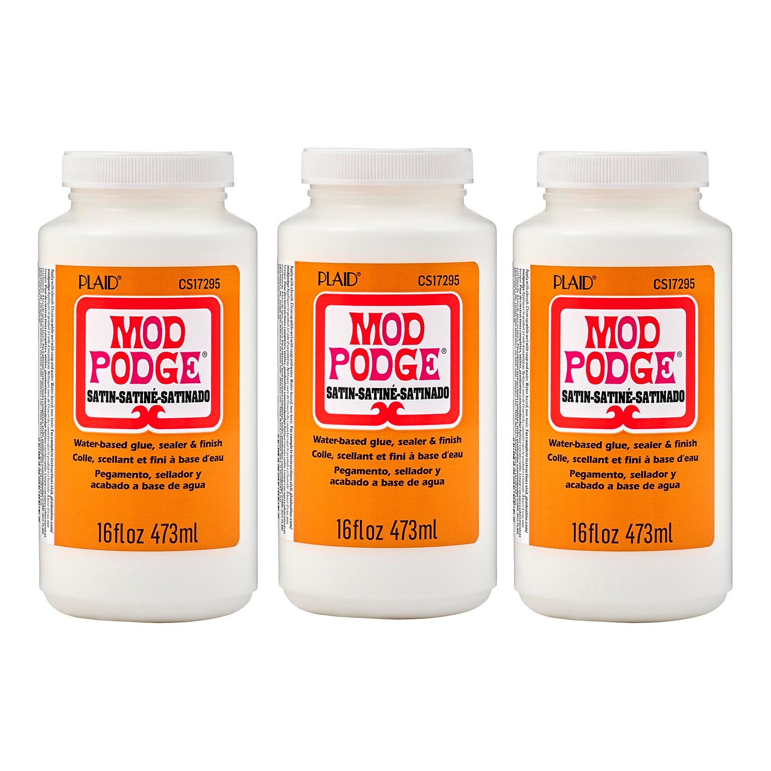 Mod Podge Decoupage Glue, Satin, 16oz., 3/Pack (MODCS17295-3)