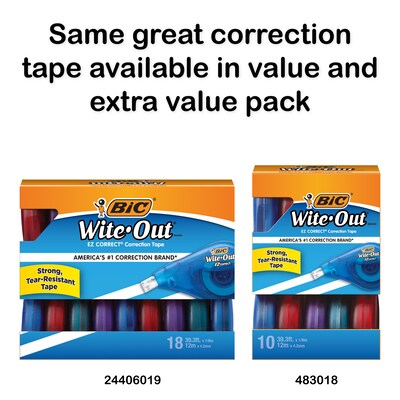 BIC Wite-Out EZ Correct Correction Tape, White, 2/Pack (WOTAPP21-WHI)