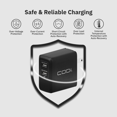 CODi PowerLine+ Dual USB-C Wall Charger, 45W, Black (WC045-2C)