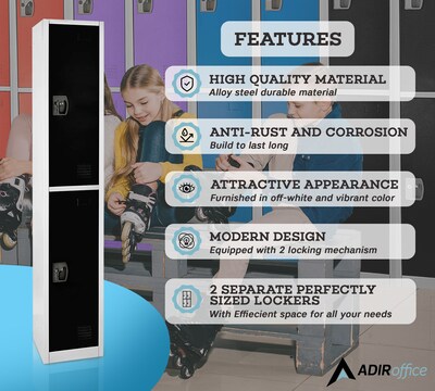 AdirOffice 72'' 2-Tier Black Storage Locker (629-202-BLK)