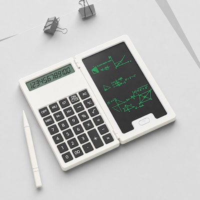 SaharaCase Scientific Calculator with 5-Inch LCD Writing Tablet, 12-Digit Foldable Calculator, White, (KB78)