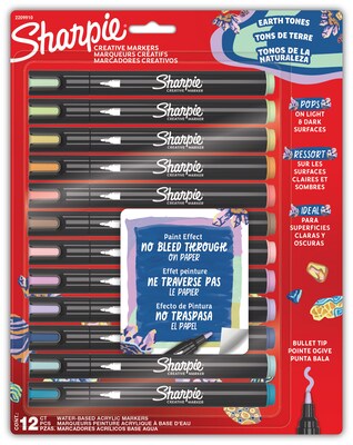 Sharpie Creative Markers, Earth Tones, Water-Based Acrylic Markers, Bullet Tip, Assorted Colors, 12