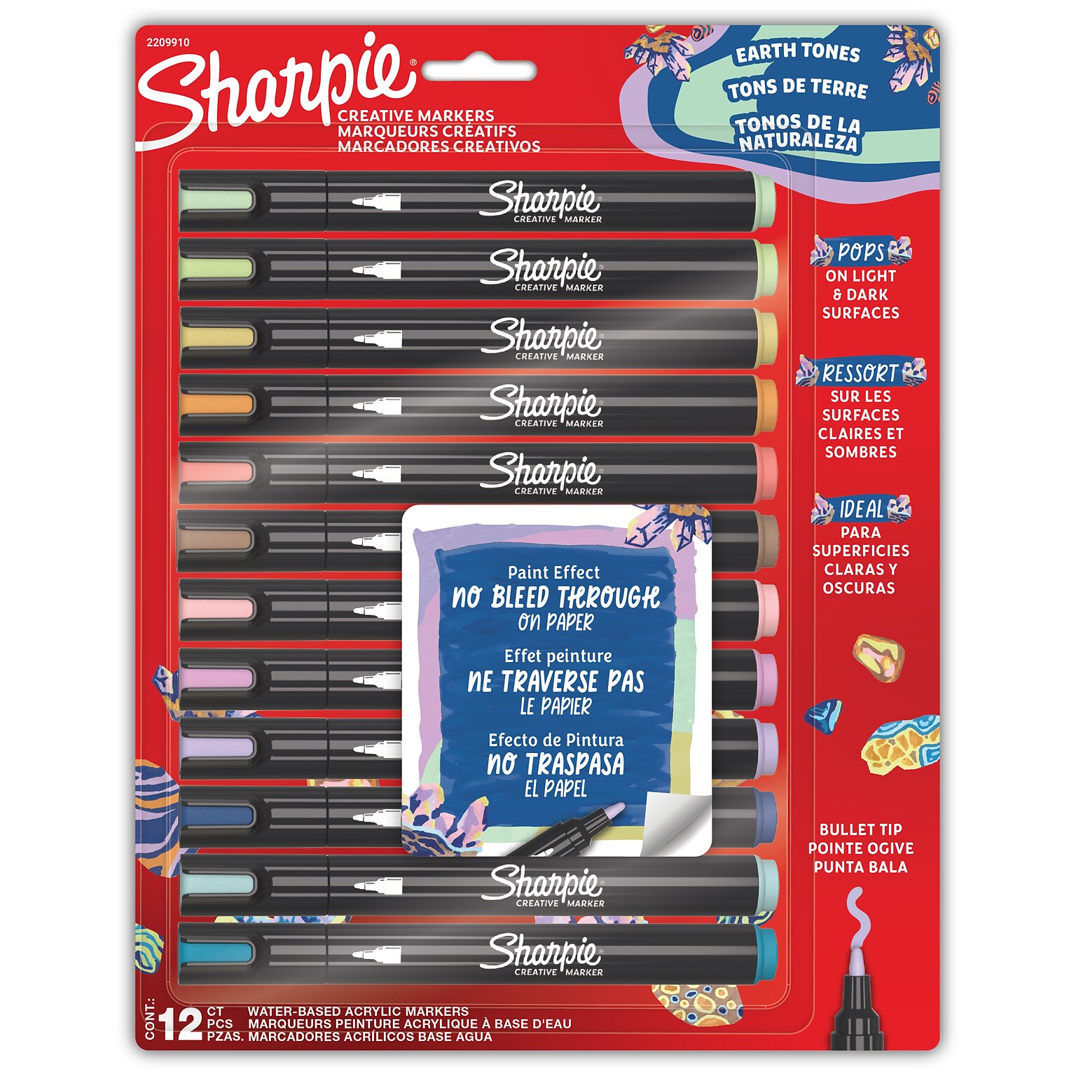 Sharpie Creative Markers, Earth Tones, Water-Based Acrylic Markers, Bullet Tip, Assorted Colors, 12 Count (2209910)