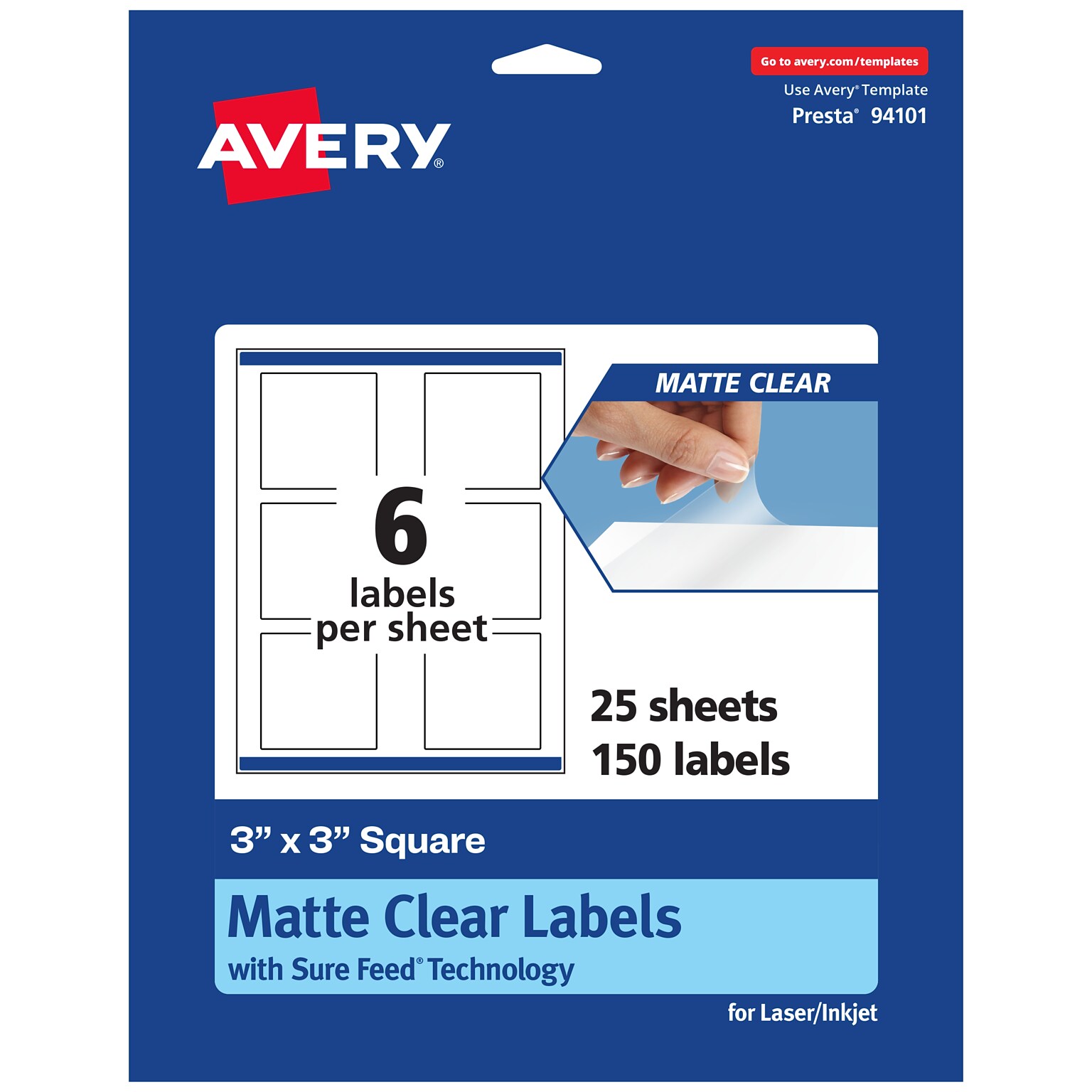 Avery Laser/Inkjet Square Multipurpose Labels, 3 x 3, Clear, 150/Pack (94101)