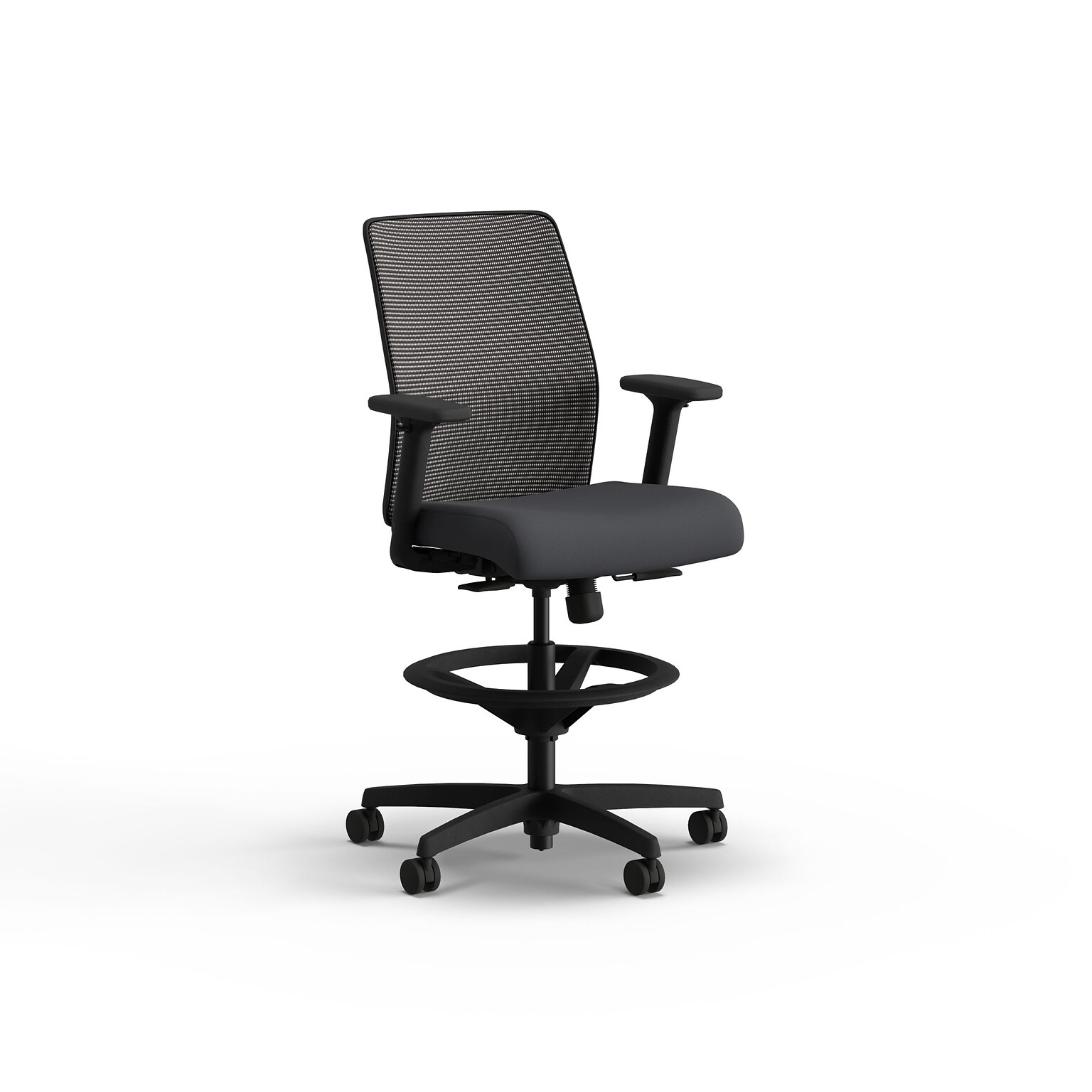 HON Ignition 2.0 Mesh/Vinyl Task Stool with Backrest and Footrest, Black/Basalt (HITSM.S1.A.H.IM.SX23.BL.SB.T)