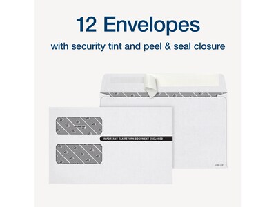 Adams 2024 1099-INT Tax Form with Self-Seal Envelope, 4-Part, 2-Up, Copy A, 1, B, 2, 12/Pack