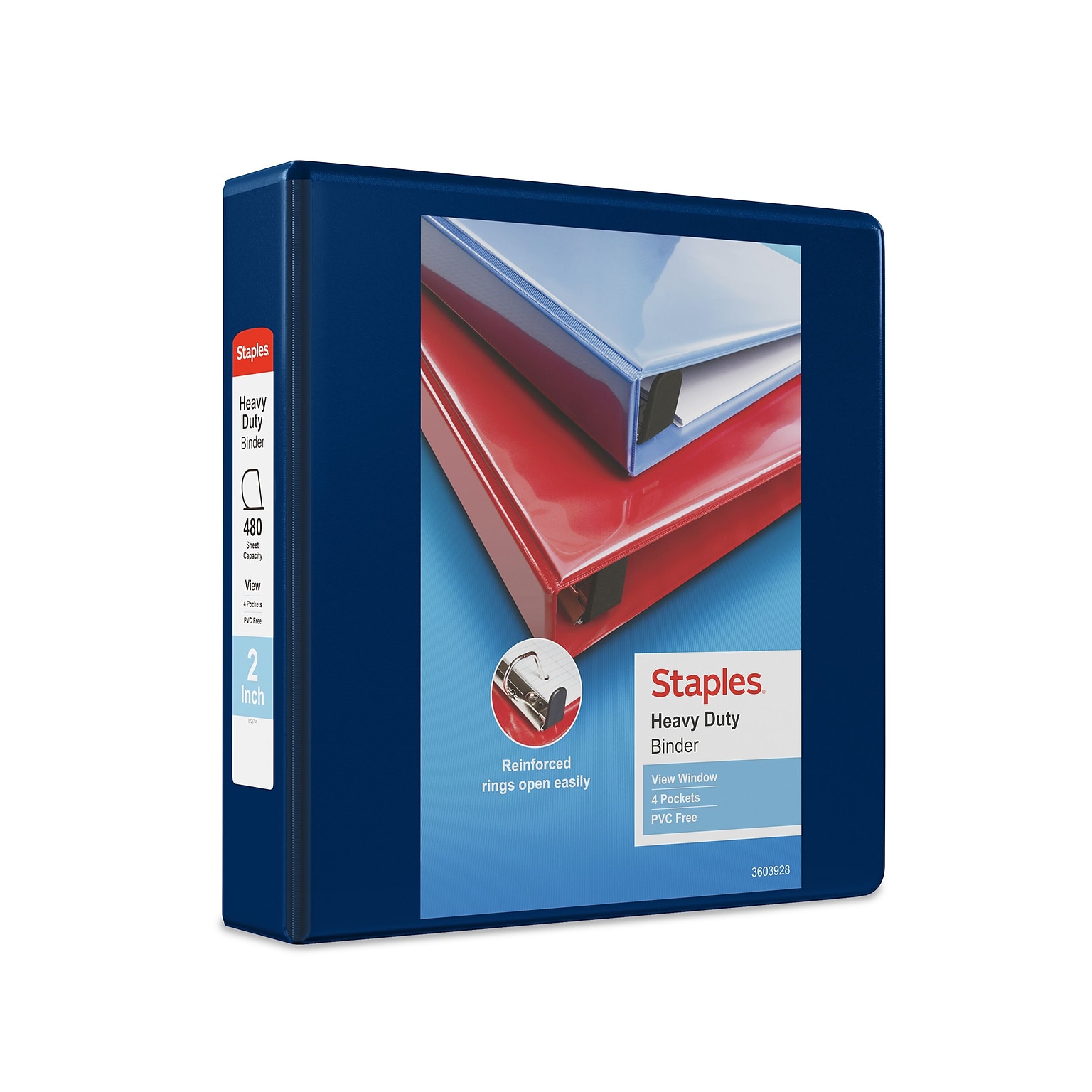 Staples® Heavy Duty 2 3 Ring View Binder with D-Rings, Navy Blue (ST56270-CC)