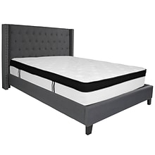 Flash Furniture Riverdale Tufted Upholstered Platform Bed in Dark Gray Fabric with Memory Foam Mattr