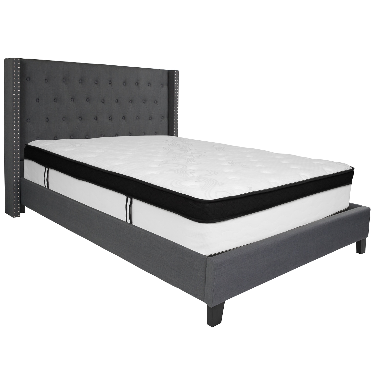 Flash Furniture Riverdale Tufted Upholstered Platform Bed in Dark Gray Fabric with Memory Foam Mattress, Queen (HGBMF47)