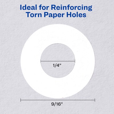 Avery Self-Adhesive Plastic Reinforcement Labels in Dispenser, 1/4" Diameter, Matte White, 200/Pack (5729)