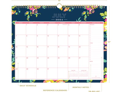2024-2025 Blue Sky Day Designer Peyton Navy 15" x 12" Academic Monthly Wall Calendar (107934-A25)