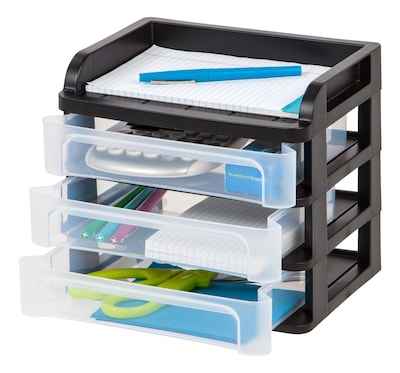 Iris Small 3-Drawer Desktop Storage, Plastic, Black (150163)
