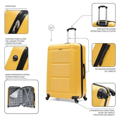 InUSA Pilot 33.27" Hardside Suitcase, 4-Wheeled Spinner, TSA Checkpoint Friendly, Mustard (IUPIL00XL-MUS)