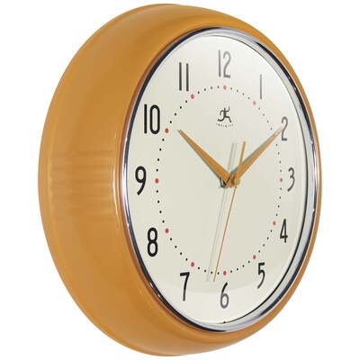 Infinity Instruments Round Retro Saffron Wall Clock, Aluminum, 12 (10940SY-12)