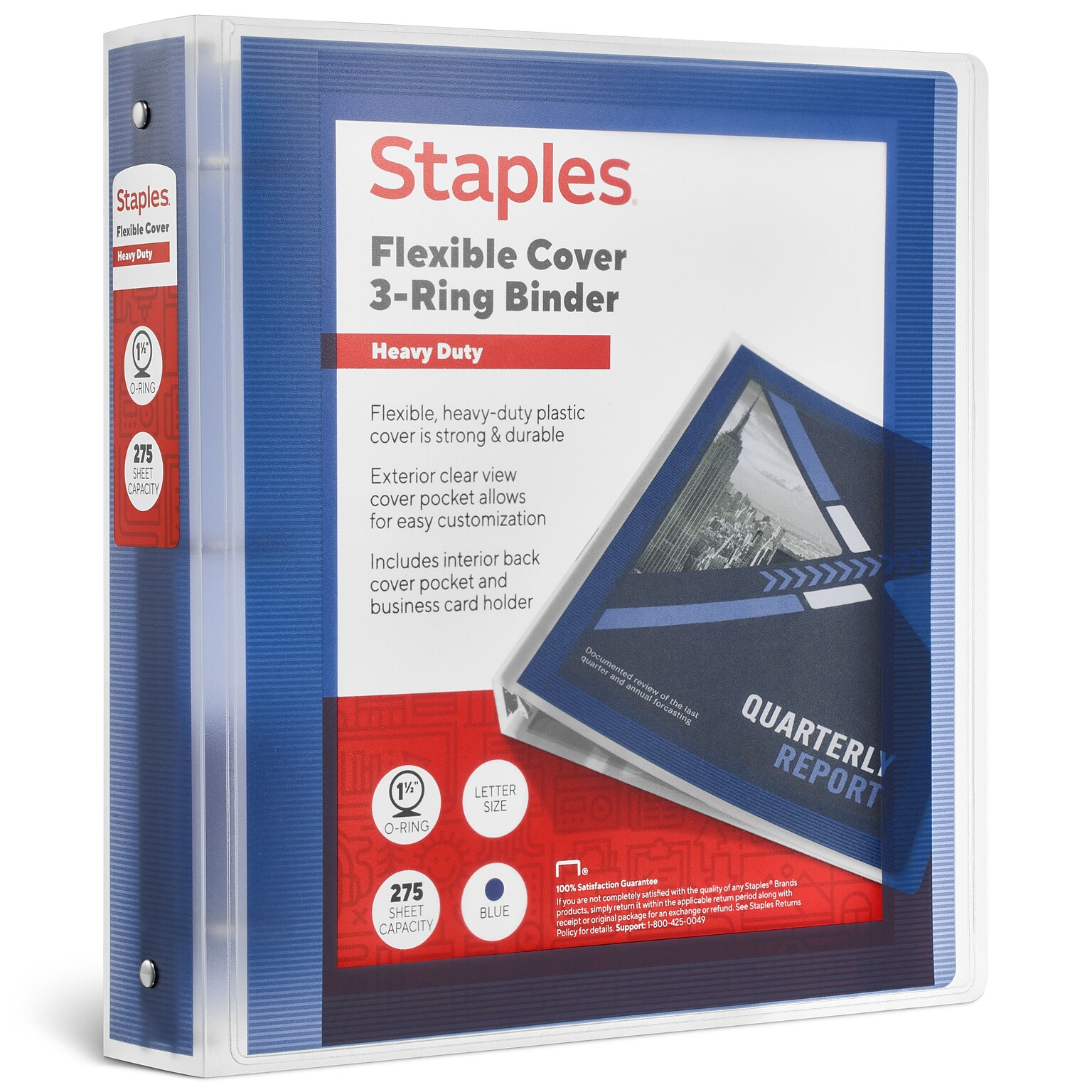 Staples Heavy Duty 1 1/2 3-Ring Flexible Poly Binders, Blue (ST62616)