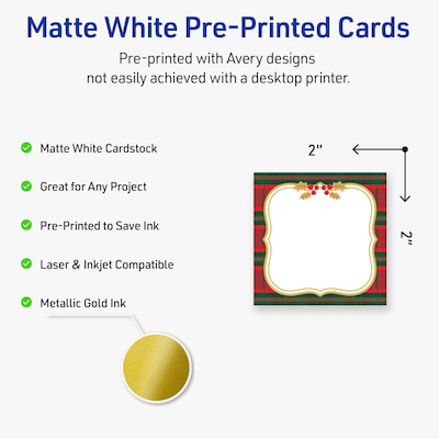 Avery Gold-Red-Green Plaid Matte Blank Card, White, 120/Pack (S00-FEQ)