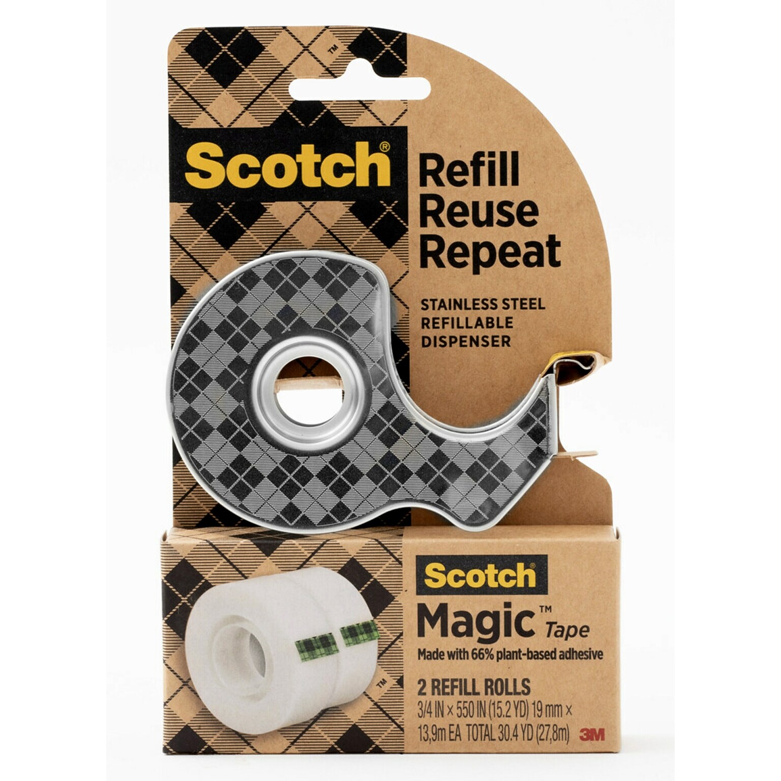 Scotch Desktop Dispenser w/Tape, 0.9 x 4.2, Silver, 3/Pack (123R)