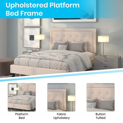 Flash Furniture Roxbury Tufted Upholstered Platform Bed in Beige Fabric, Queen (SLBK5QB)