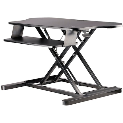 StarTech Adjustable Large Surface Corner Sit Stand Desk Converter for Dual Monitors, Keyboard Tray, 35 x 21 (ARMSTSCORNR)