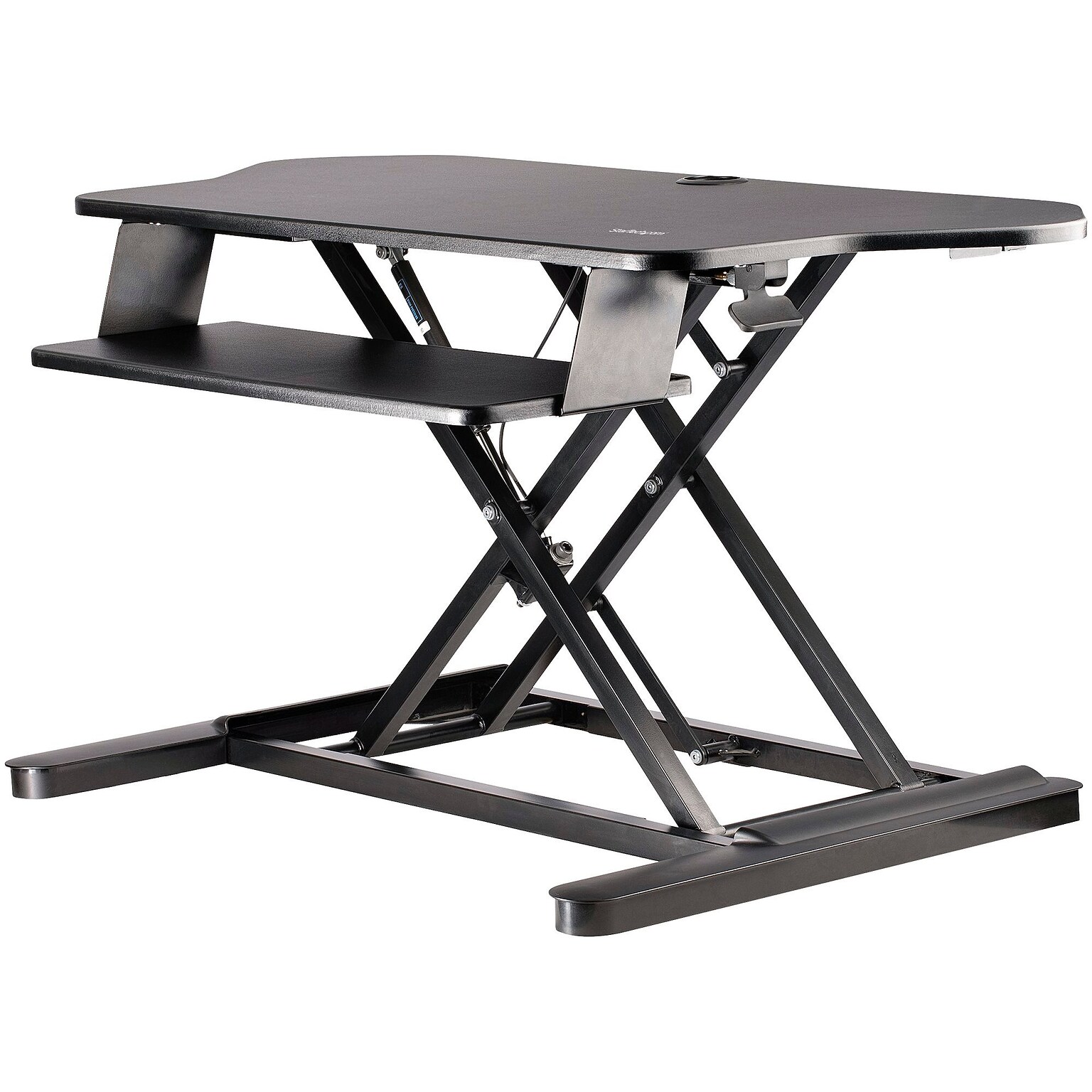 StarTech Adjustable Large Surface Corner Sit Stand Desk Converter for Dual Monitors, Keyboard Tray, 35 x 21 (ARMSTSCORNR)